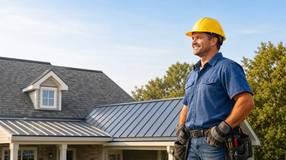 Roofer on a residential roof in Calgary